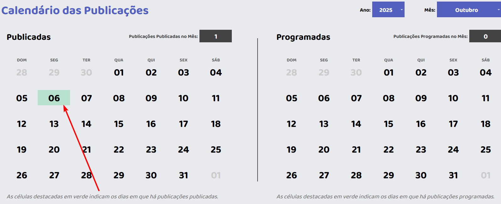 Calendário de publicação