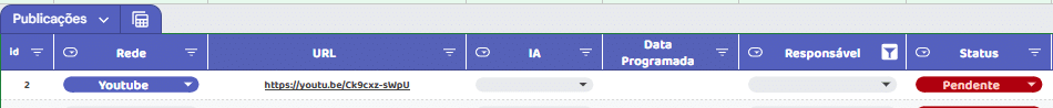 Planilha de controle de rede social