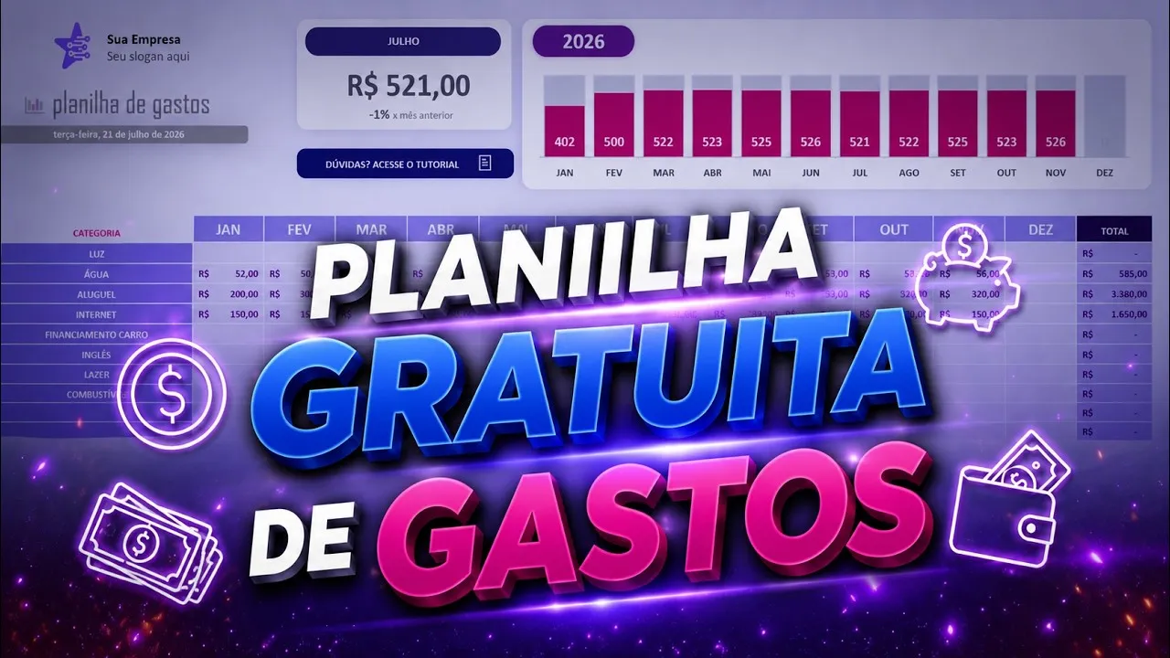 Planilha de Gastos no Excel Grátis: controle de despesas mês a mês