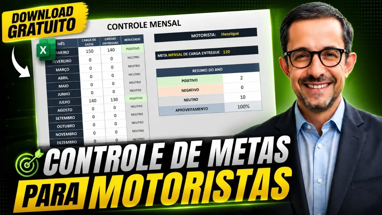 Controle de Metas para Motoristas no Excel: planilha grátis